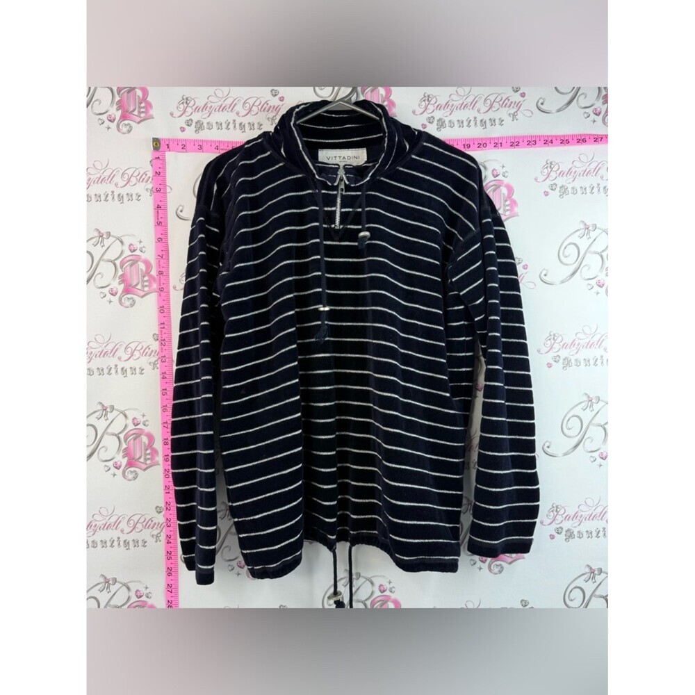 Vitttadini Sport -Women’s Navy & White Striped Crewneck Sweater Adjustable Waist